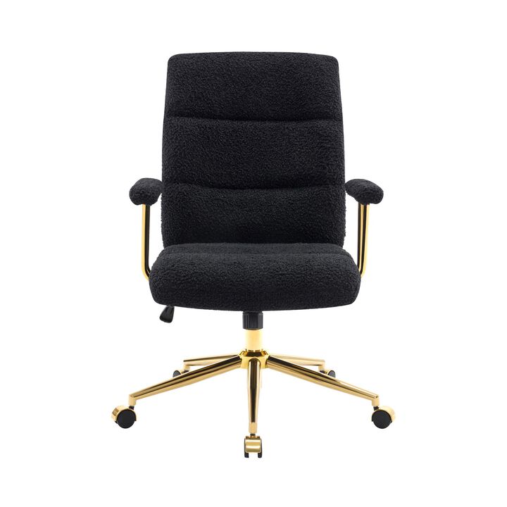 HomeRoots Black And Gold Boucle Swivel Rolling Executive Office Chair