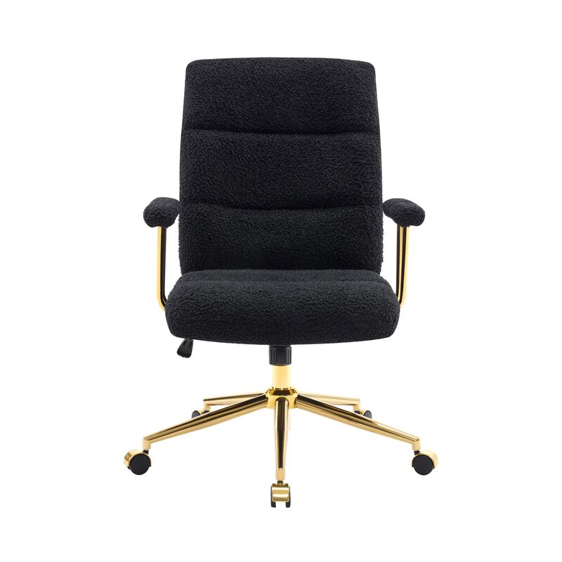 HomeRoots Black And Gold Boucle Swivel Rolling Executive Office Chair image number 0