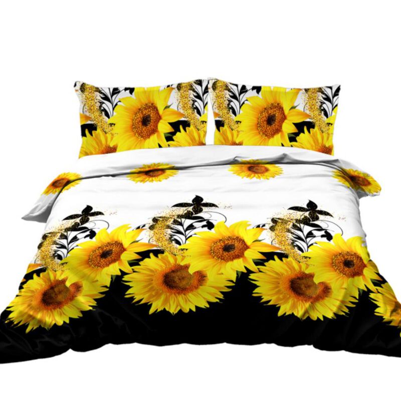 3-Piece Sunflower Duvet Cover Set Bright and Cheerful Sunflower-Themed Bedding for Bedroom Decor