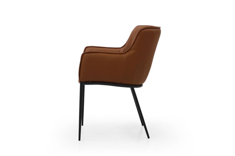 HomeRoots Brown and Black Faux Leather and Steel Dining Arm Chair image number 3