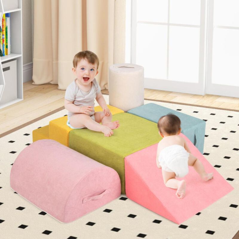 Hivvago 6-Piece Baby Climbing Blocks with 30D High-Density Foam and Carrying Handles