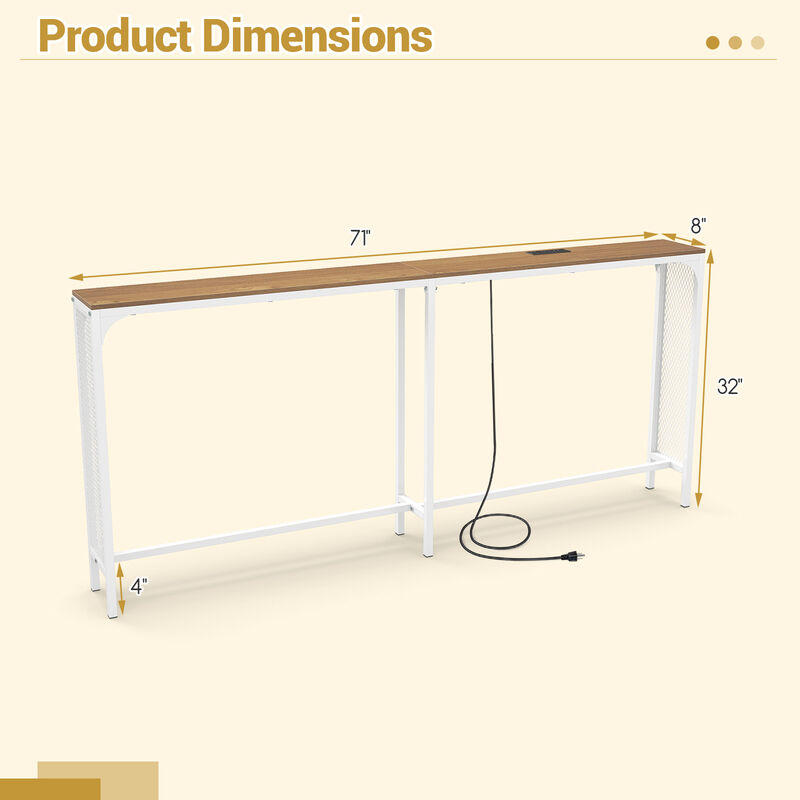 Slim Console Table with Built In Power Outlet for Entryway image number 2