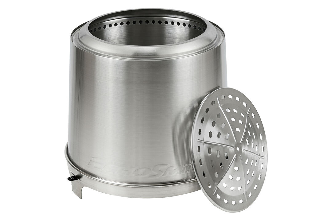 EchoSmile 5.9 in. Brushed Silver Stainless Steel Wood Outdoor Portable Tabletop Fire Pit