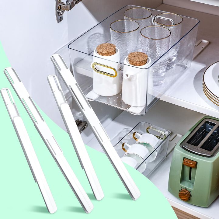 CroBlissful 4 Pcs Adhesive Sliders for Cabinets Pull Out Drawer Organizer Accessories Basket Office Glide Cabinet Tracks Runner