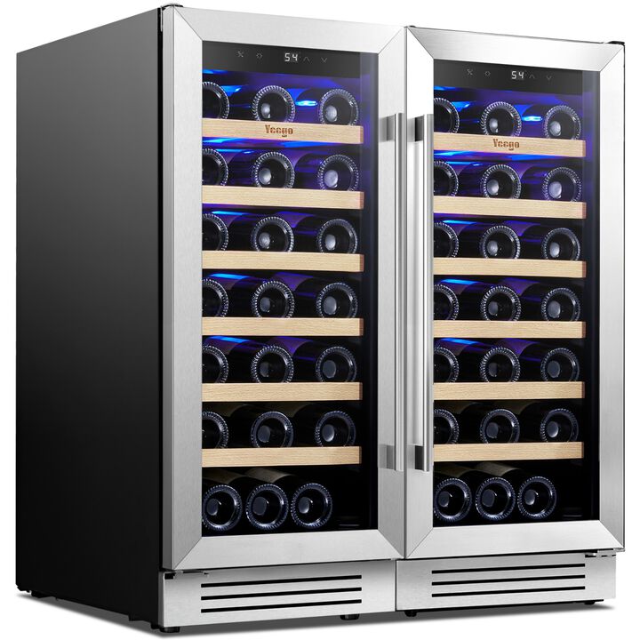 15 inch Wine Cooler Refrigerator with 33-Bottle, Built-In/Freestanding for Home Bar, Stainless Steel &ndash; 2 Units Combo