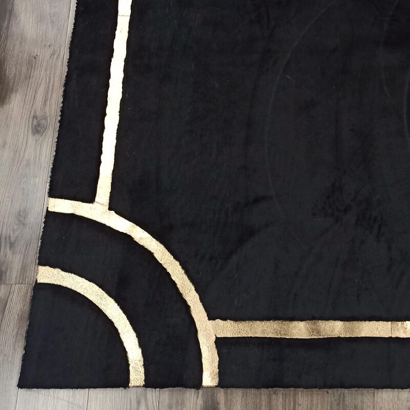 Black Geometric Gold Border Plush Rug image number 3