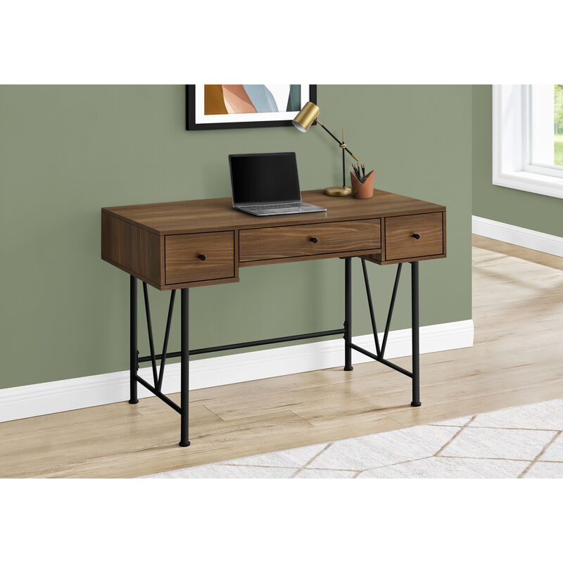 Monarch Specialties I 7670 Computer Desk, Home Office, Laptop, Storage Drawers, 48"L, Work, Metal, Laminate, Walnut, Black, Transitional