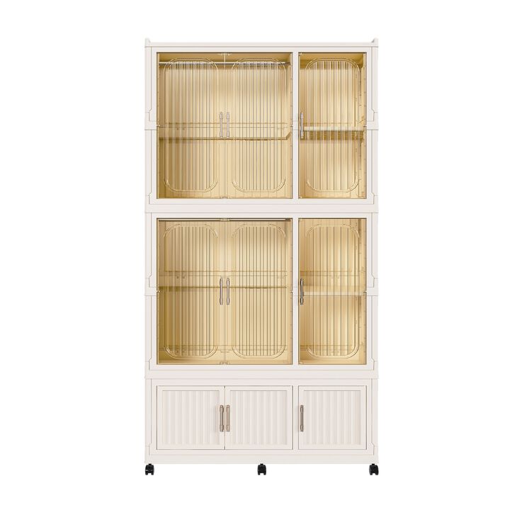 Clihome Portable Wardrobe Closet Storage Organizer,Wardrobe Storage Cabinet,with 9 Magnetic Doors & 9 Cubes