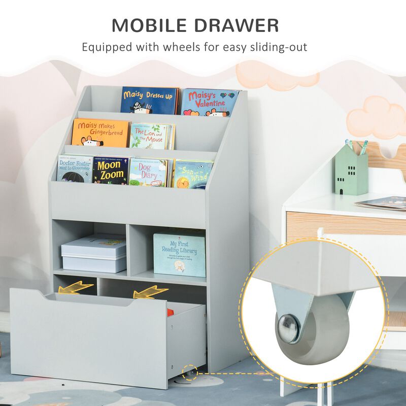 Gray Kids' Organizer: Bookcase with Shelves, Bins and Drawer