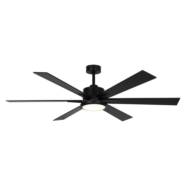 65" Modern 6-Blade Black LED Ceiling Fan with Remote Control