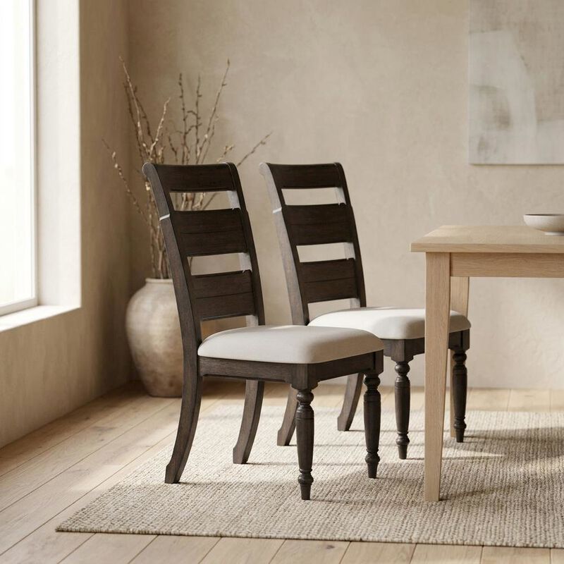 FurniFact Solid Hardwood Ladder Back Dining Chair for Kitchen Dining Room, Set of 2 image number 4