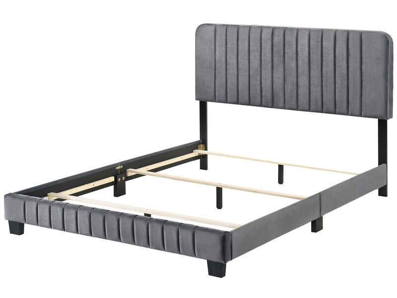 Lodi Velvet Upholstered Channel Tufted Full Panel Bed