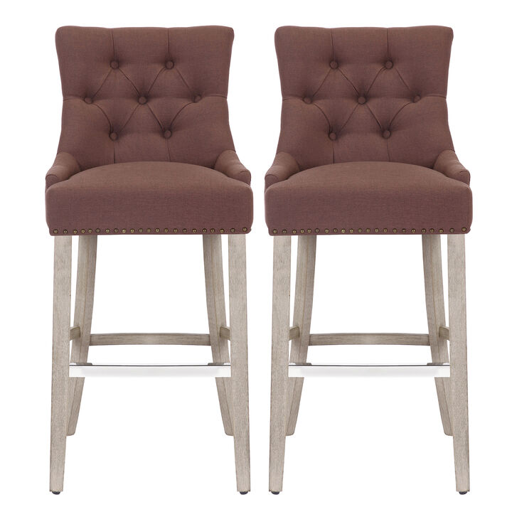 WestinTrends 29" Linen Fabric Tufted Upholstered Bar Stool (Set of 2), Antique Grey