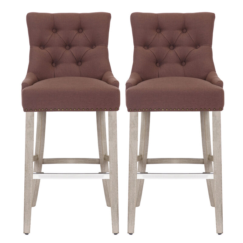 WestinTrends 29" Linen Fabric Tufted Upholstered Bar Stool (Set of 2), Antique Grey