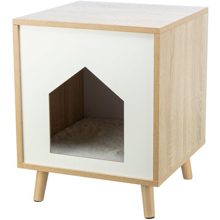 TRIXIE Isa Indoor Wooden Cat Condo, Modern Cat Bed Side Table with Cozy Cushion