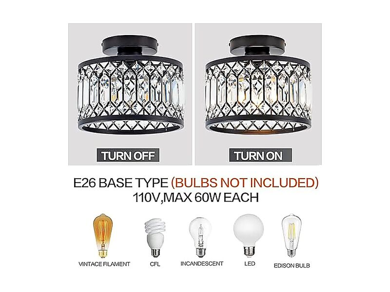 Crystal Ceiling Light Fixture Modern Semi Flush Mount Chandelier Kitchen Bedroom image number 2