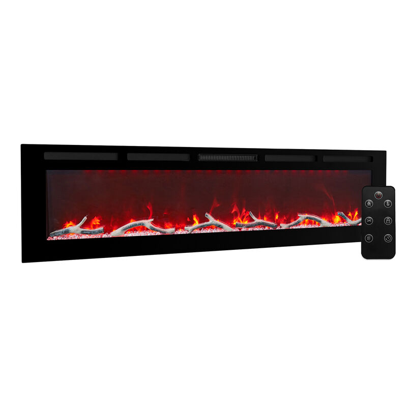 MONDAWE 72" Wall-Mounted Recessed Electric Fireplace 4780 BTU Heater with Remote Control Adjustable Flame Color & Temperature Setting
