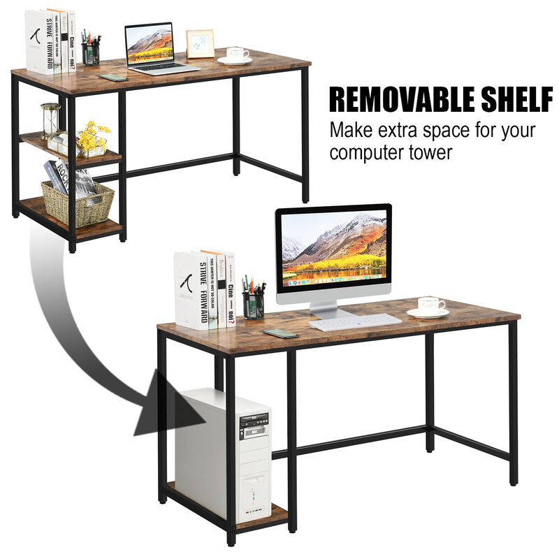 Costway 55'' Computer Desk Office Study Table Workstation Home w/ Adjustable Shelf Rustic Brown