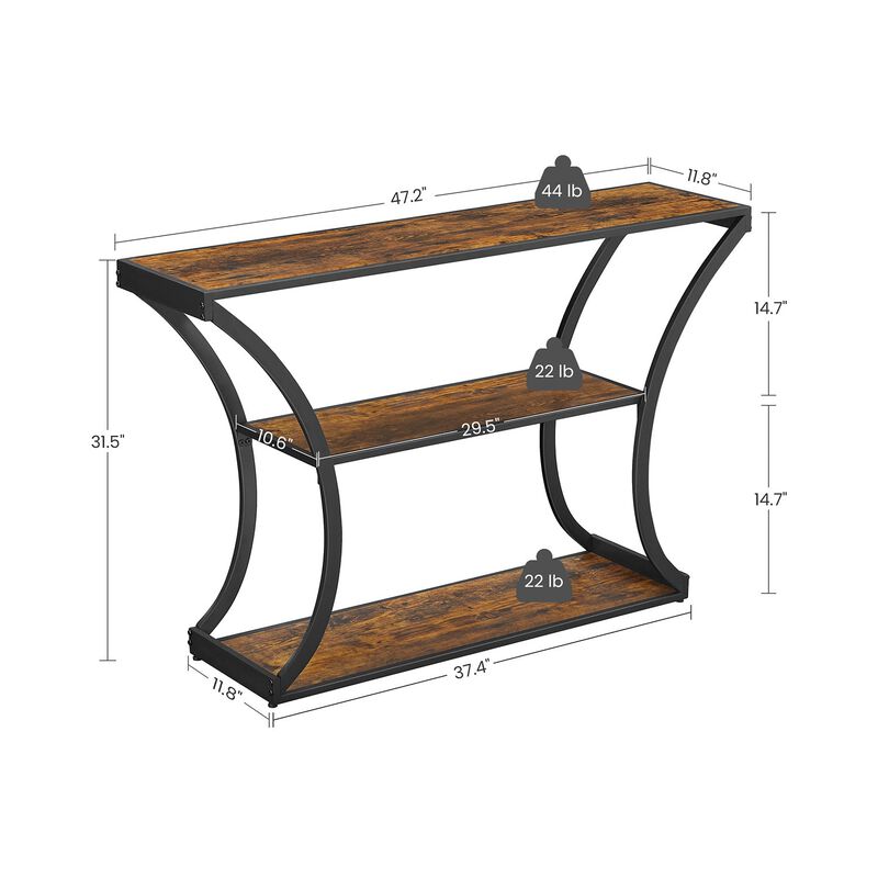 BreeBe Industrial Brown 3-Tier Console Table with Curved Legs