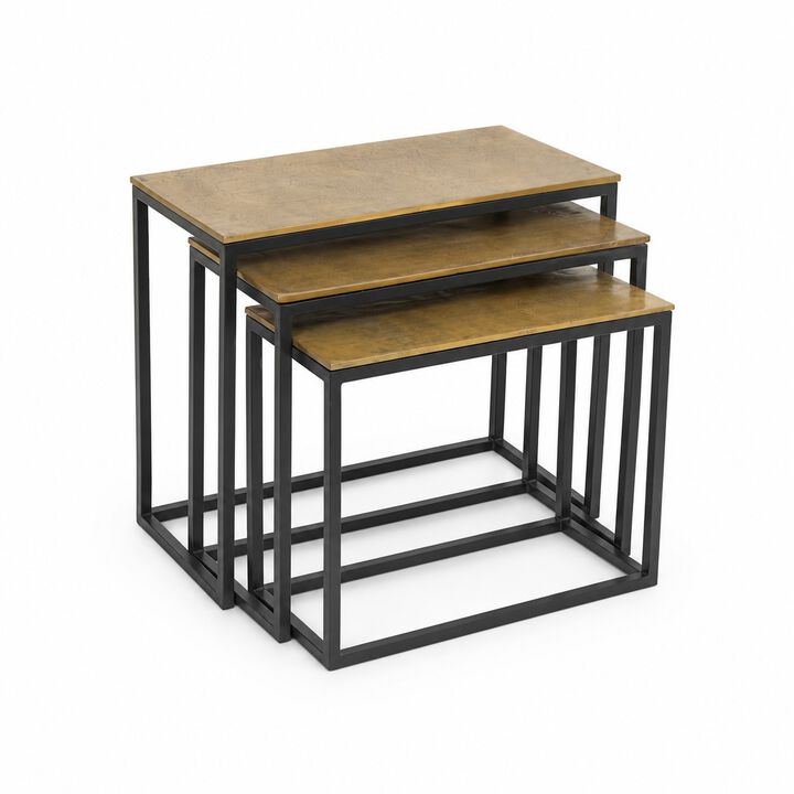Luxury Nesting Tables Set with Antique Brass Tops & Matte Black Frames