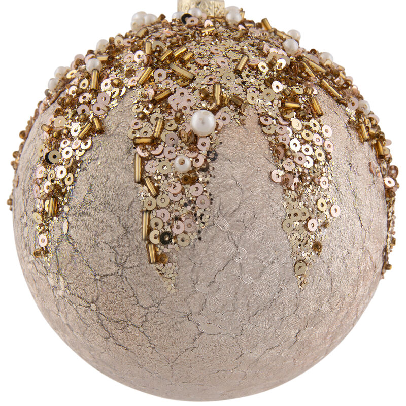 4" Gold Mercury with Beads Shatterproof Christmas Ball Ornament image number 4