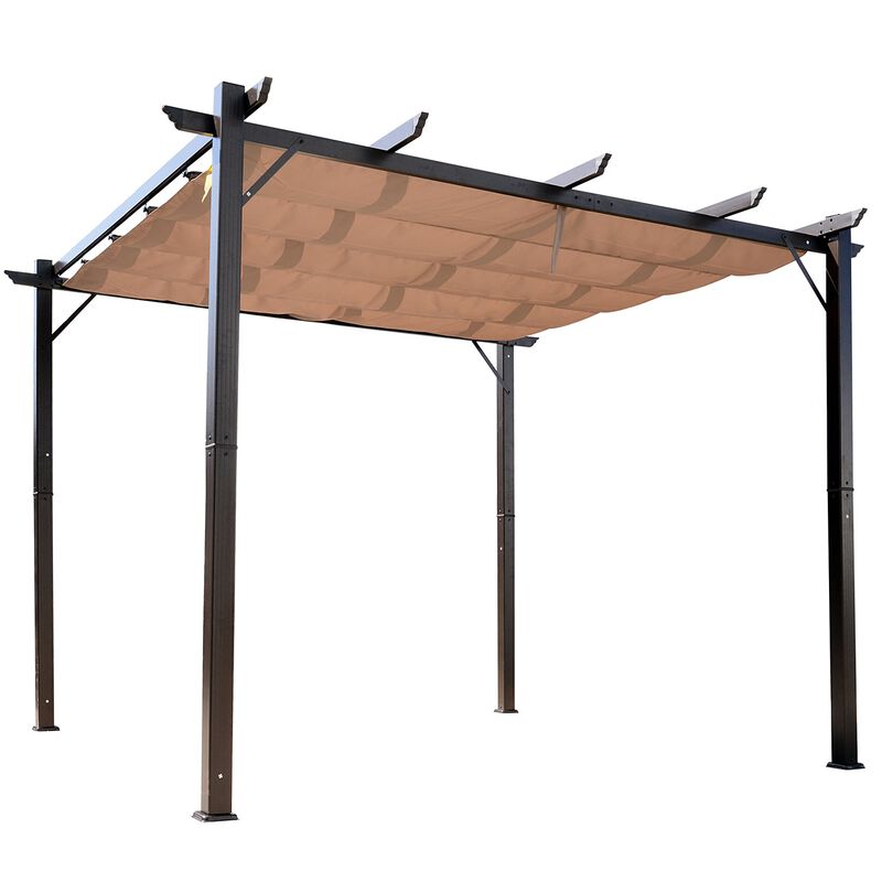Brown Shade Solution: 10x10 ft Aluminum Retractable Pergola Canopy