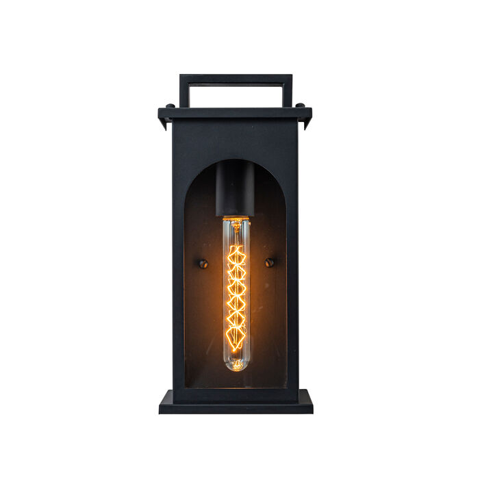 1-Light Modern 13 Inch Outdoor Wall Lantern Black Exterior Sconce with Clear Tempered Glass & Dusk-to-Dawn Sensor for Front Door Porch Light