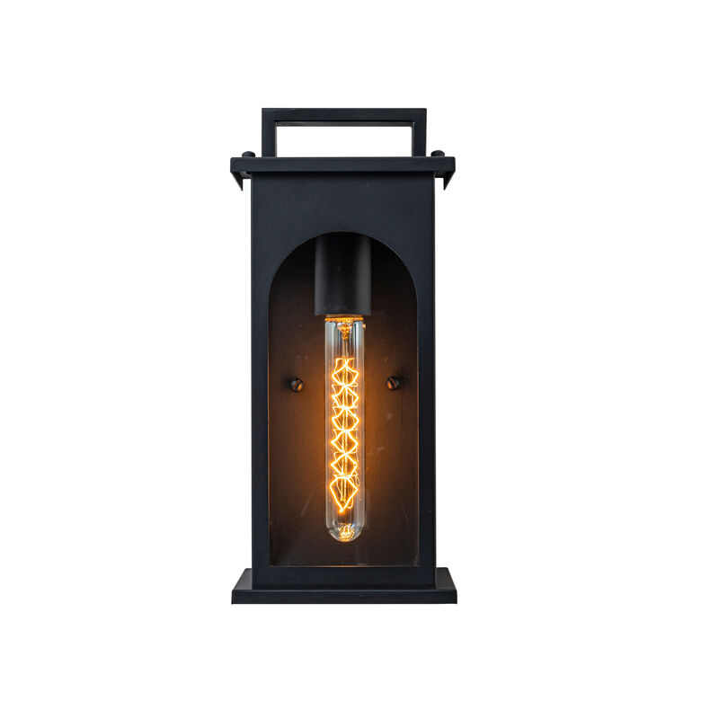 1-Light Modern 13 Inch Outdoor Wall Lantern Black Exterior Sconce with Clear Tempered Glass & Dusk-to-Dawn Sensor for Front Door Porch Light image number 0