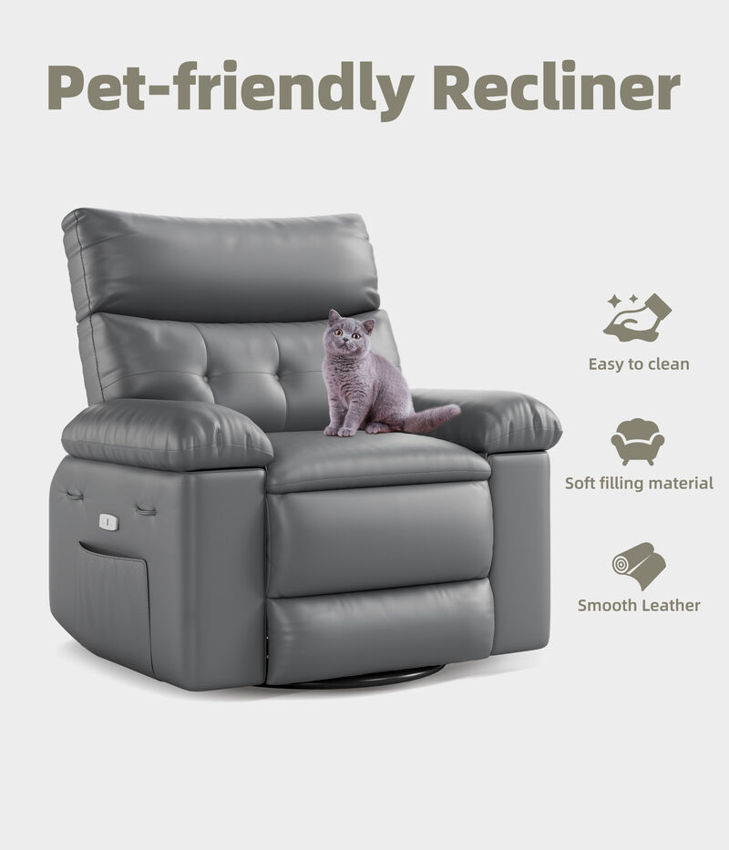 360 Degree Swivel Lazy Manual Rocking Recliner Sofa Chair for Living Rooms, Bedrooms, Outdoor Relax, Grey image number 4
