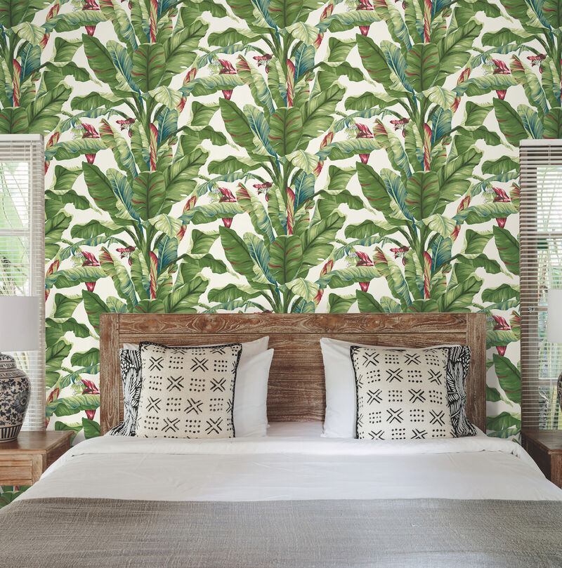 Banana Leaf Aqua & Red Wallpaper image number 2