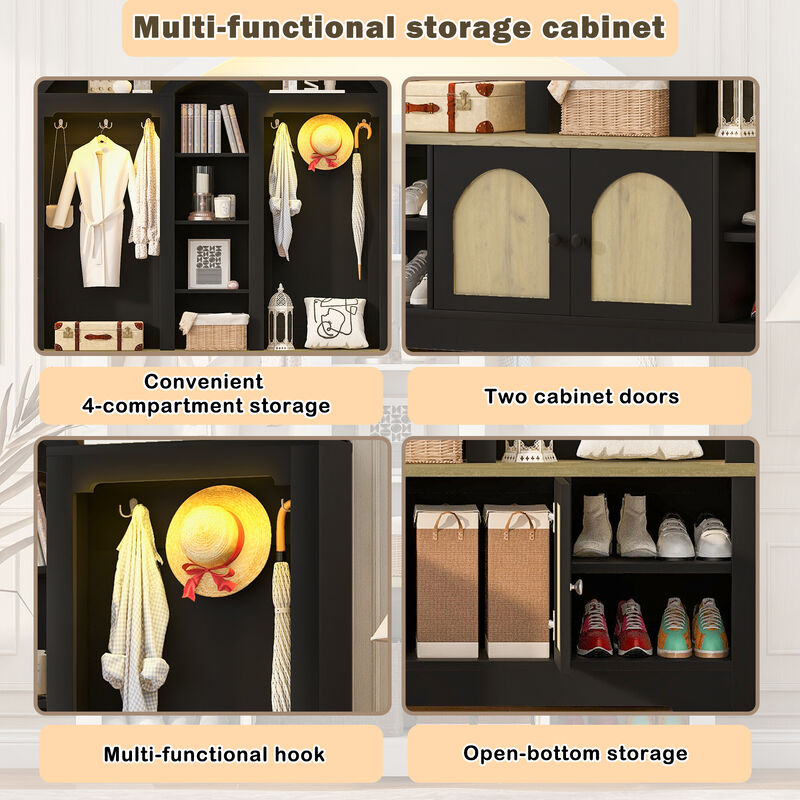 Merax Curved Two-Tone Hall Cabinet with Hooks, Shelves & Shoe Storage &ndash; Scandinavian Design image number 3