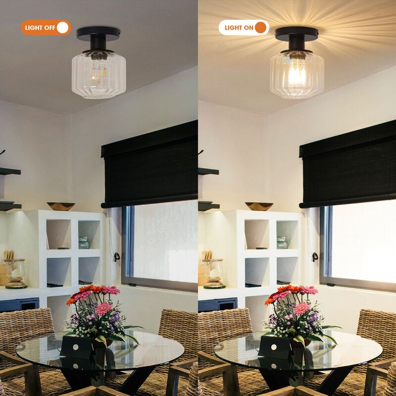 5.9" Wide Modern Black Glass Semi Flush Mount Ceiling Light