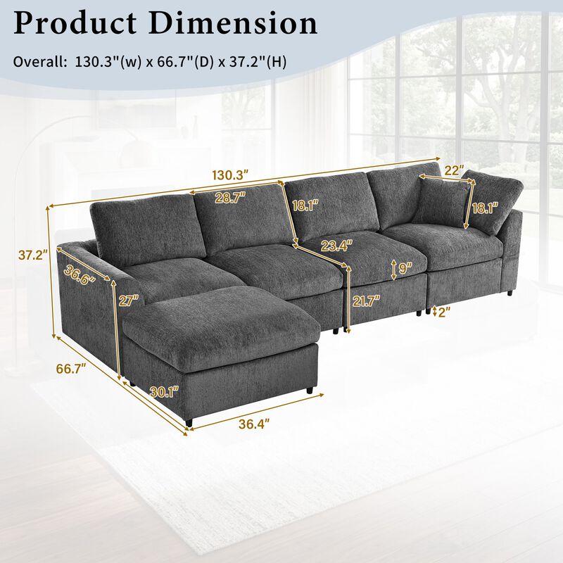 Fuppef Chenille L‑Shaped Sectional Sofa image number 9