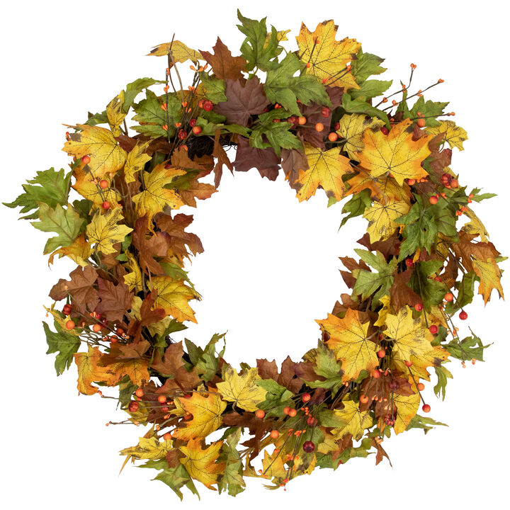 Berries and Twigs Artificial Thanksgiving Wreath Yellow 30-Inch - Unlit