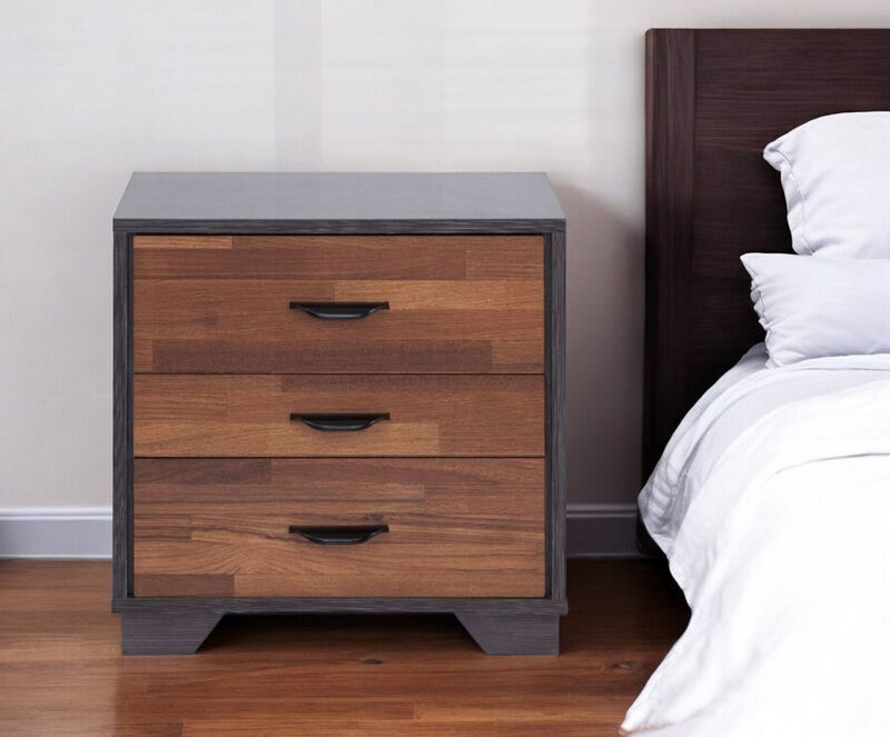 Solid Wood 3-Drawer Nightstand – Rustic Bedside Table with Storage