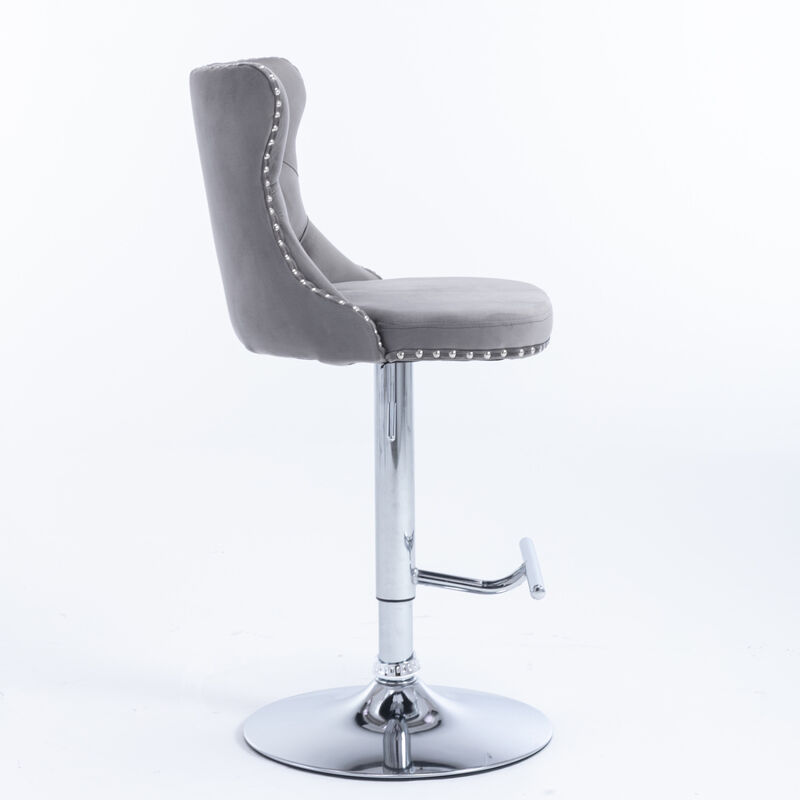 Streamdale Gray Swivel Velvet Bar Stools (Set of 2) image number 3