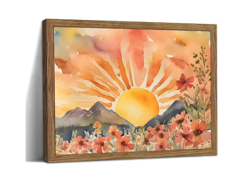 Framed Sunset Boho Wall Art Abstract Floral Canvas 12x16 In Living Room Decor image number 0