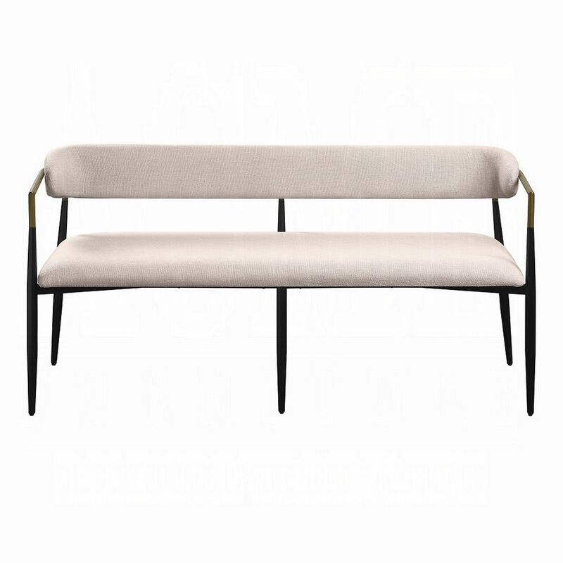 Vonn Dining Bench, Modern 62 Inch Black Metal Frame, Beige Fabric Back - Benzara