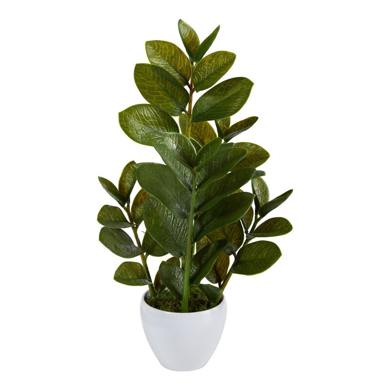 Nearly Natural 22-in Zamioculcas Artificial Plant in White Planter
