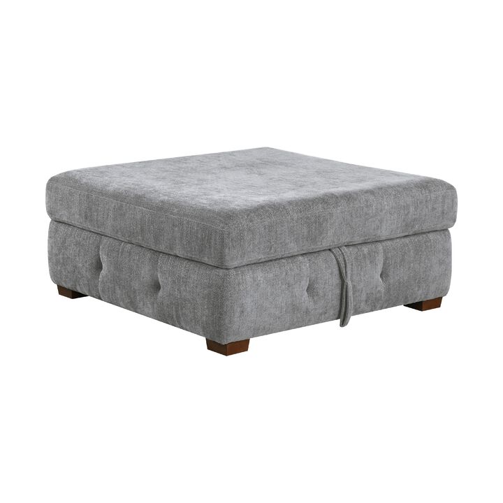 Rez Storage Ottoman, 40 Inch, Tufted Gray Chenille Cushion