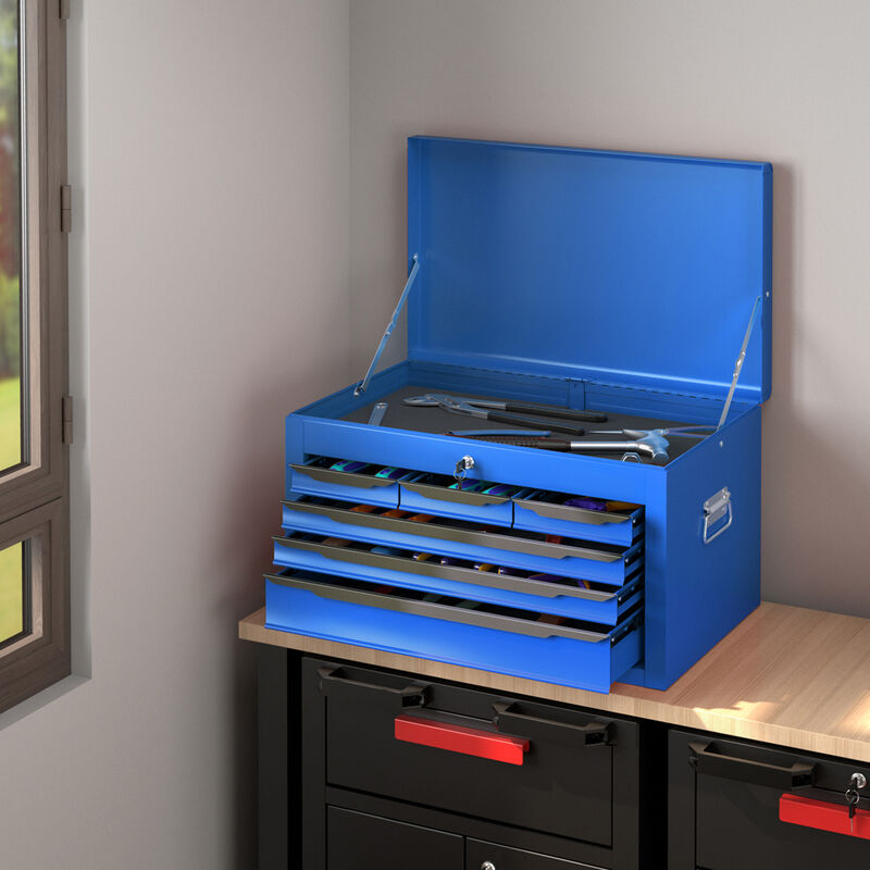 Tool Chest Storage Cabinet with Lockable Drawers and Lift-Top Lid for Garage or Warehouse