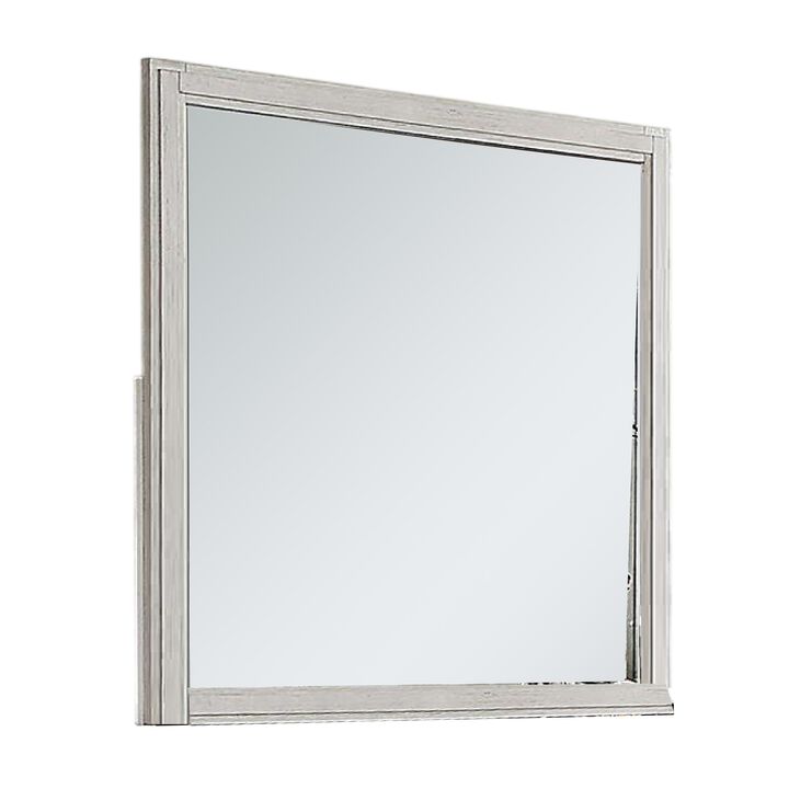 Varos Dresser Mirror, White Solid Wood, 38 Inch Stylish Square Frame