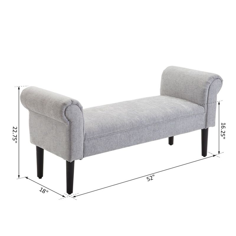 Light Grey Seating: 52" Linen Ottoman Bench with Armrests