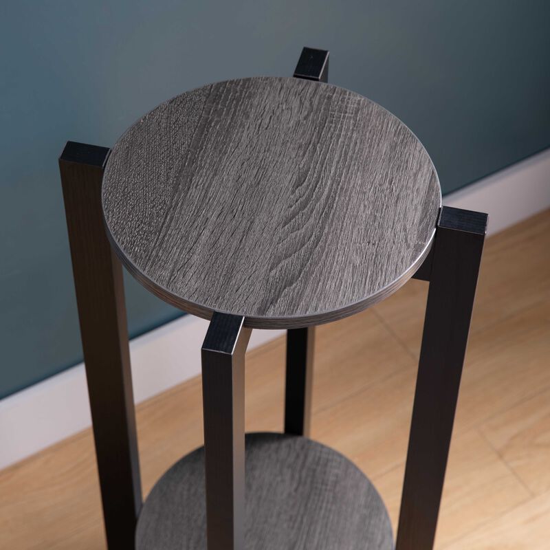 Distressed Grey & Black Plant Stand with 2 Shelves