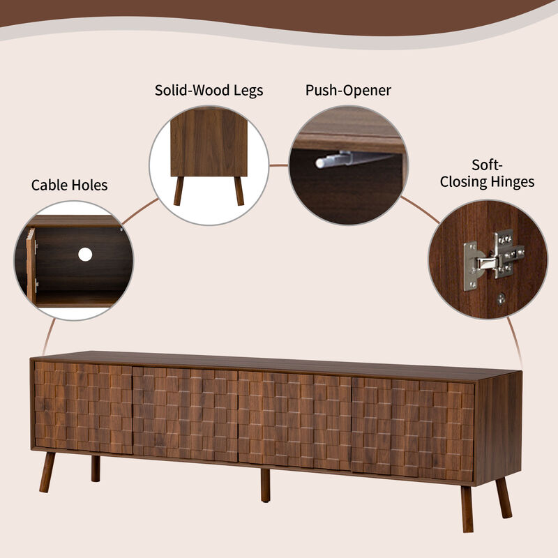 Merax Entertainment Center with Touch-Open Cabinets, Cable Management, Solid Wood Base image number 5