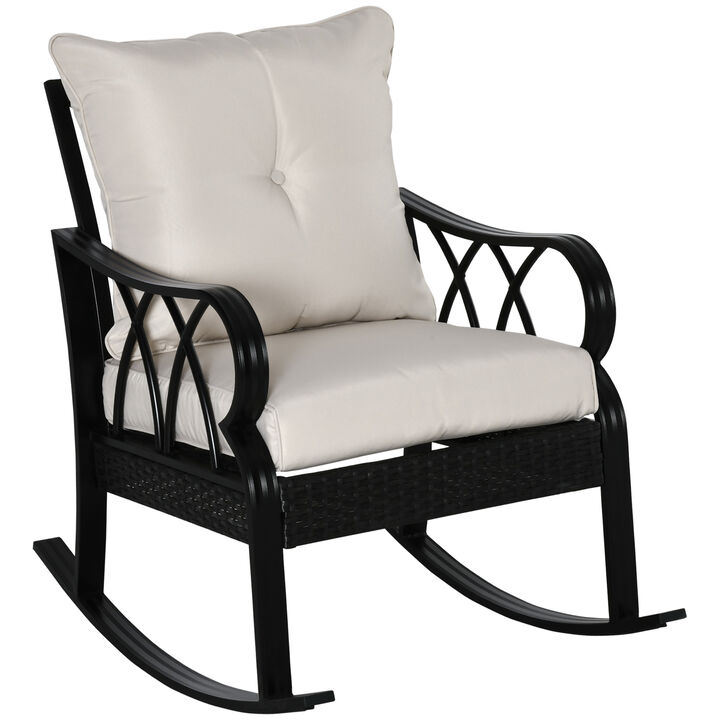 Hivvago Outdoor Aluminum Frame Wicker Rocking Chair with Armrests