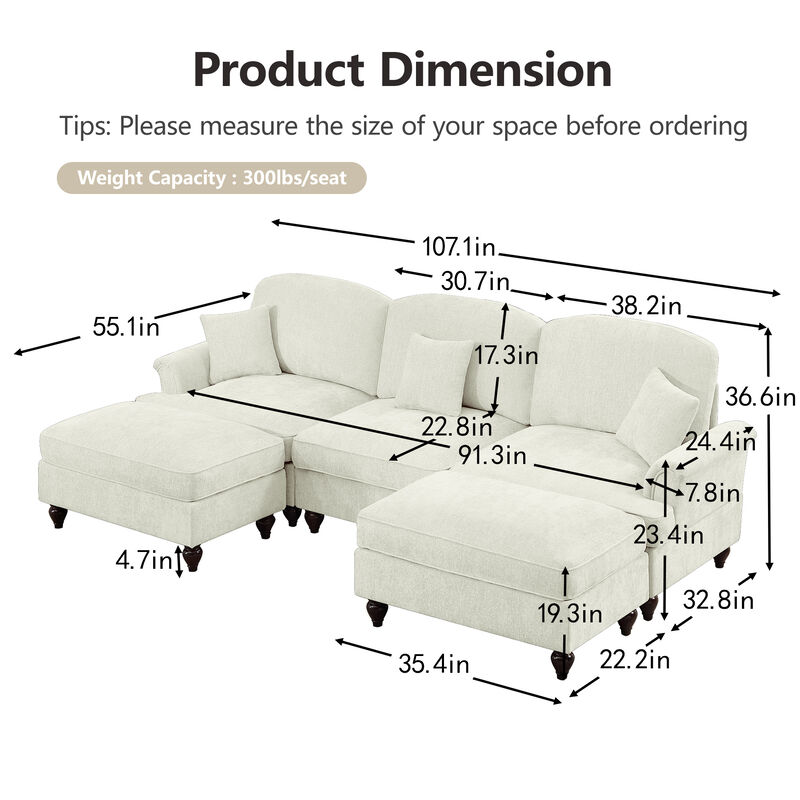 Tugweb U Shape Sectional Sofa image number 9
