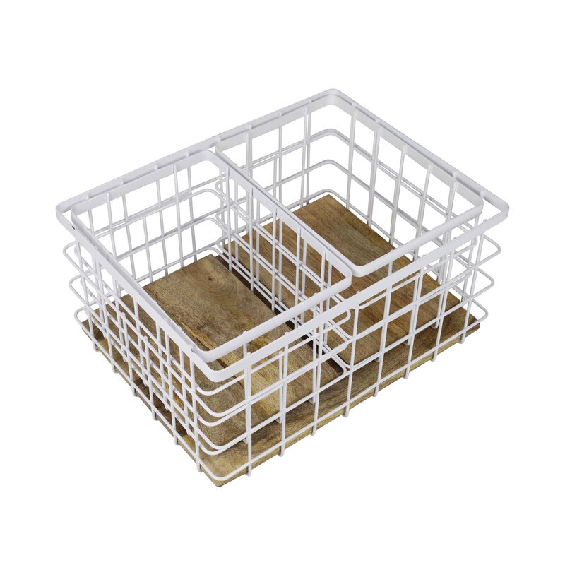 Evvie Vintage Farmhouse Handmade Wire Metal Nesting Storage Baskets with Wood Base image number 4