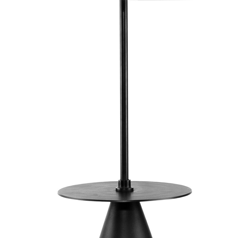 61 Inch Modern Floor Lamp, Round Drum Shade, Aluminum Frame, White, Black-Benzara