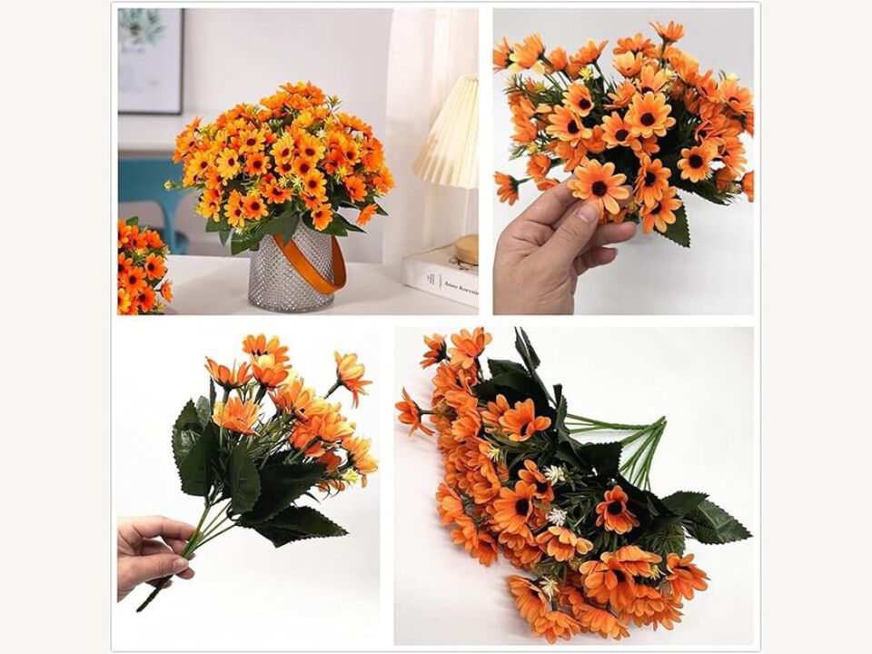 4 Bundle Orange Artificial Greenery Stems Window Box Decor